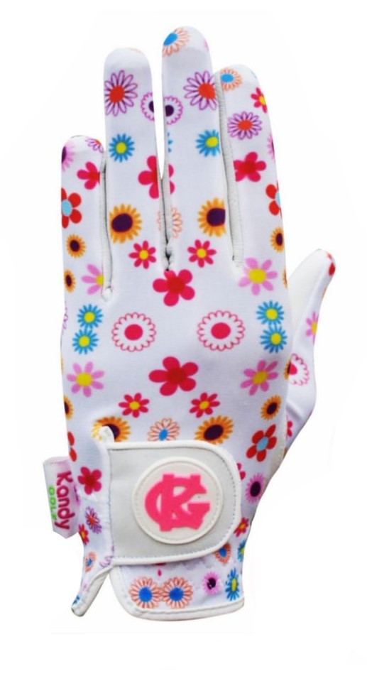 Kandy Golf Ladies White Flower Print Glove